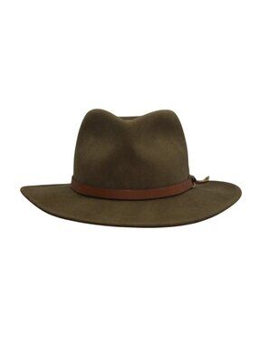 Vintage Dorfman Pacific Wool Fedora Hat Olive Green Leather Band Feather USA Mad